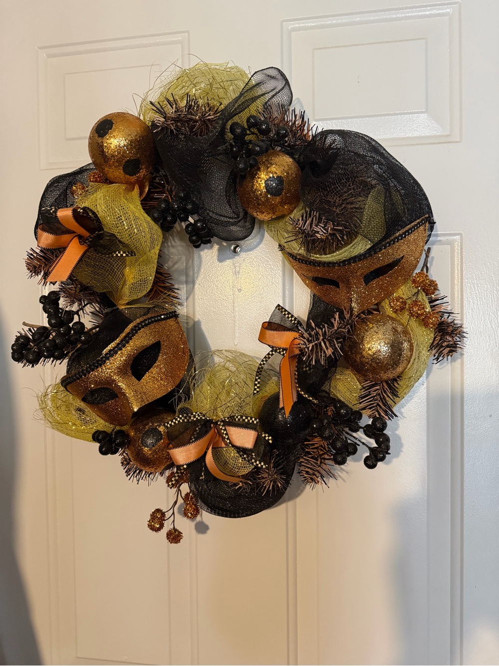 Gold and Black Halloween Masquerade Wreath